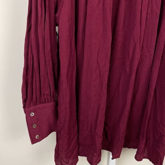 Andthewhy‎ Top Blouse Womens Small Maroon Red Lace Trim Balloon Sleeve Rayon - Picture 4 of 7